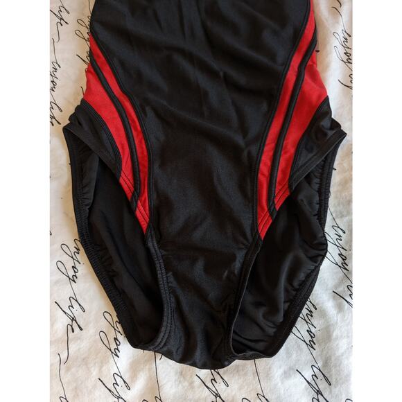 Speedo One Piece Swimsuit Black Red Women's Size 12 - Picture 2 of 8